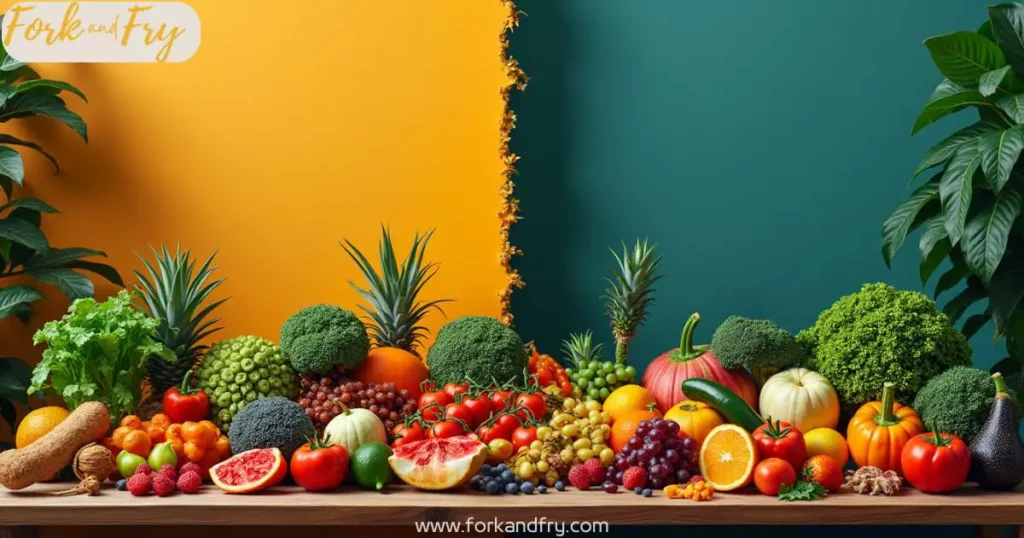 A vibrant collage debunking vegan myths, featuring strong plant-based athletes, nutritious fruits and vegetables, and contrasting misconceptions about vegan diets.