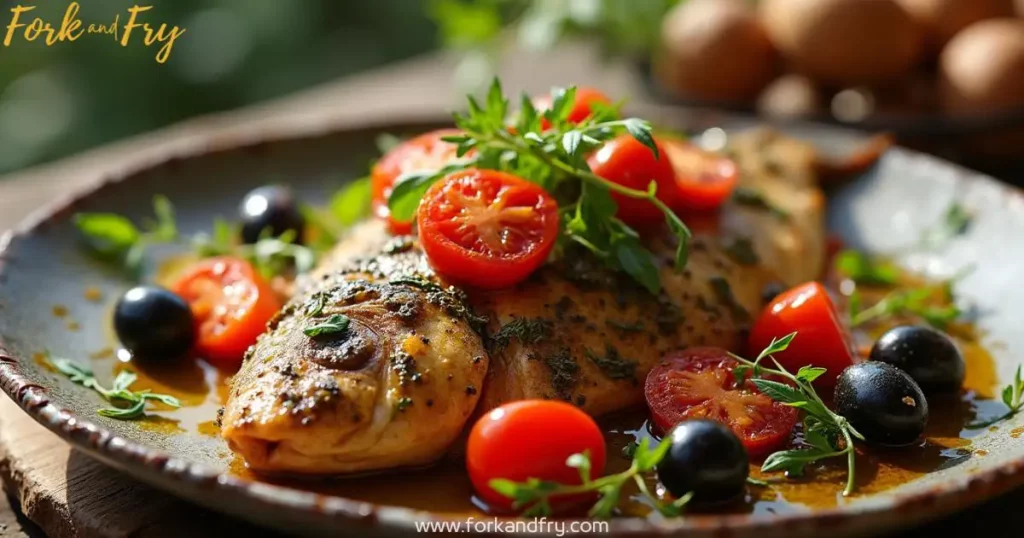 Grouper fillets seasoned with spices and topped with lemon slices, ready for the oven.
