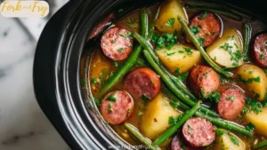 Easy Crockpot Kielbasa with Green Beans and Potatoes