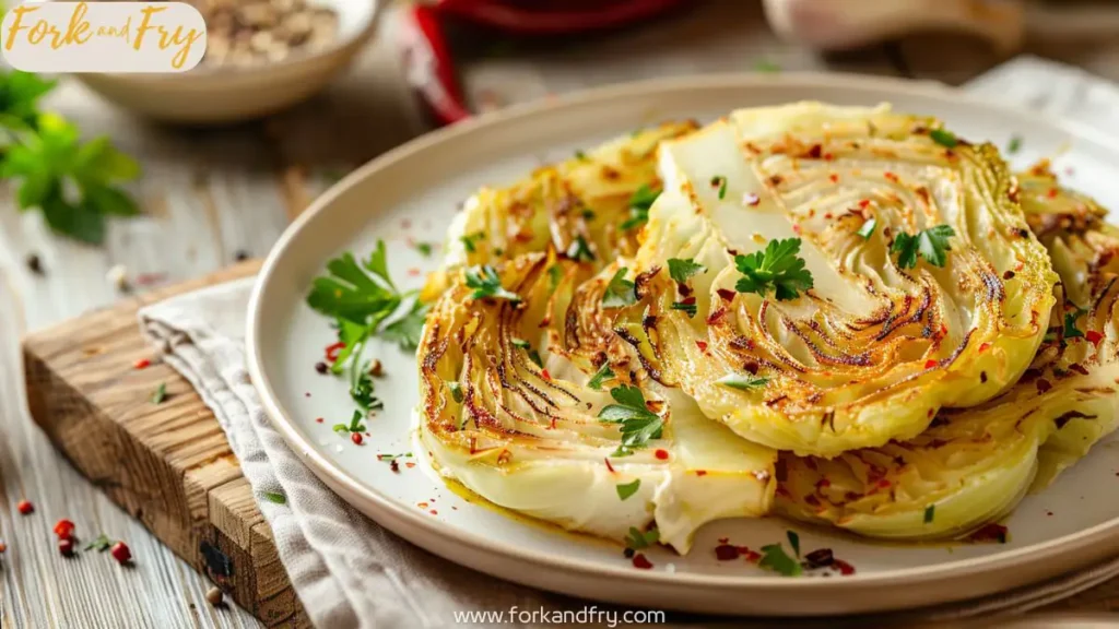 Oven Roasted Garlic Cabbage Steaks with Crispy Edges