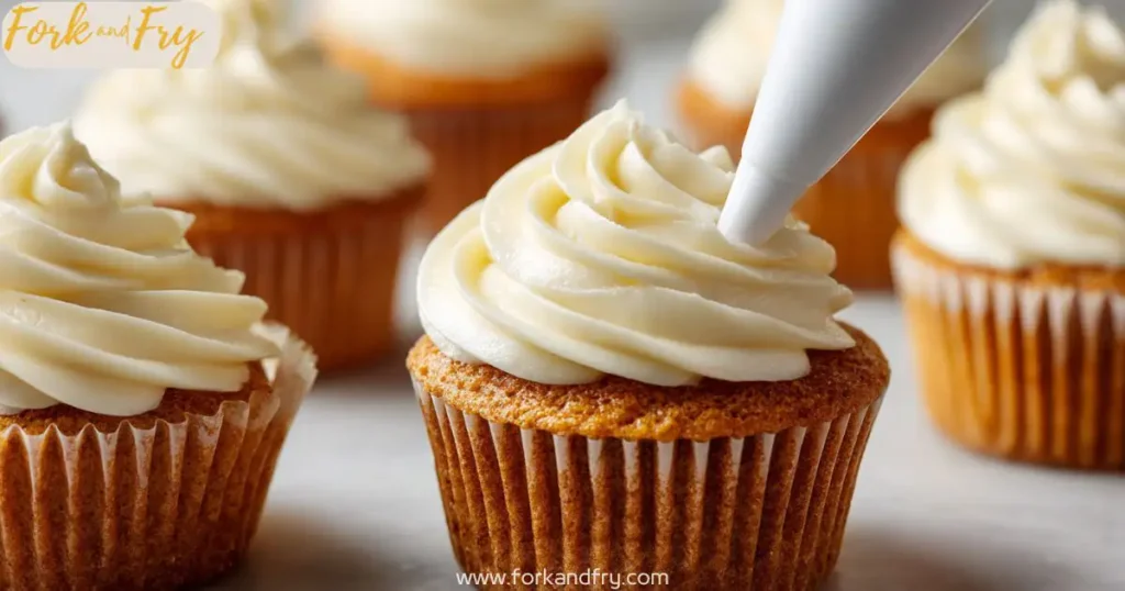 Frosting gluten-free carrot cake cupcakes