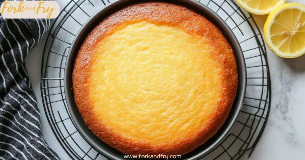 greek yogurt cake step two Freshly baked Greek yogurt cake cooling