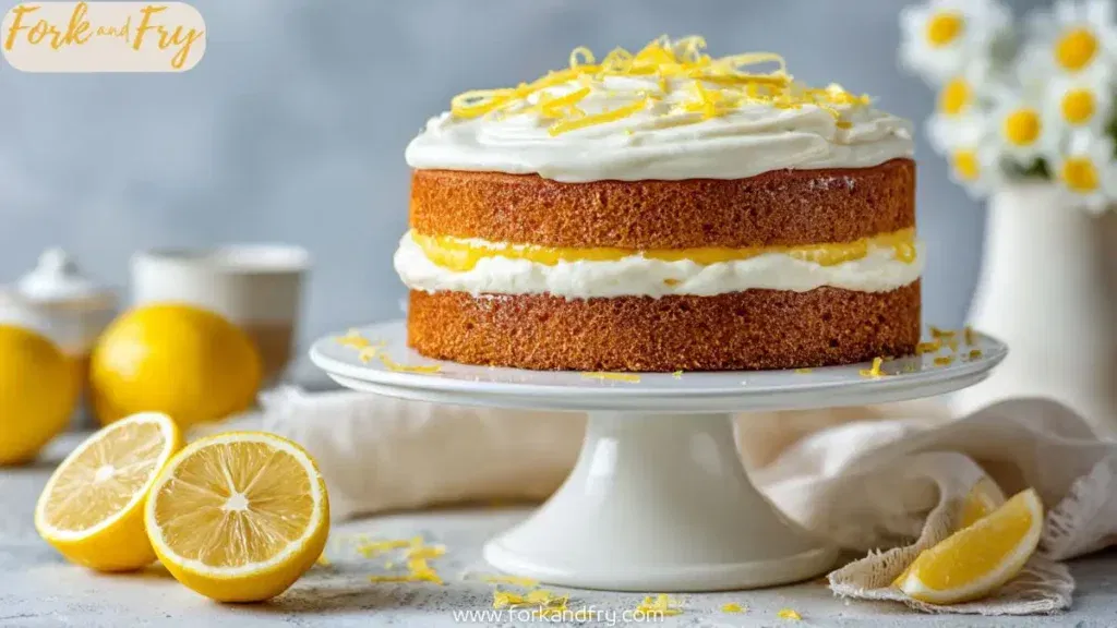 lemon mascarpone cake on stand