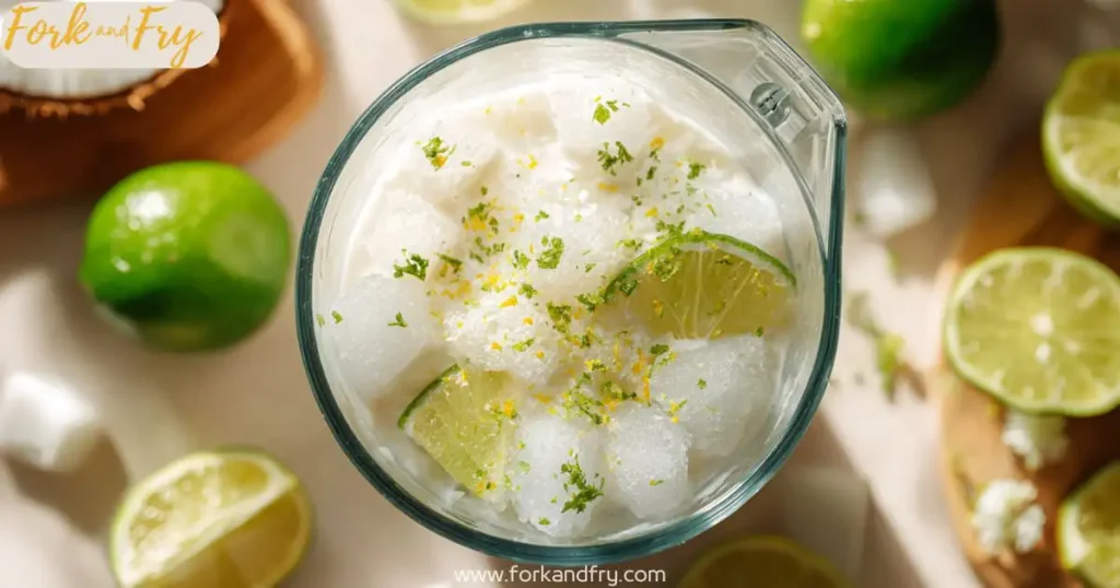 Ingredients for lime and coconut drink in blender
