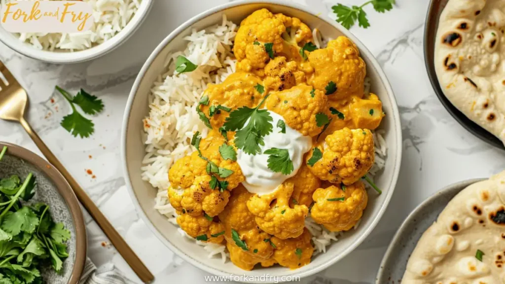 Creamy Vegetarian Butter Cauliflower with Rice and Naan