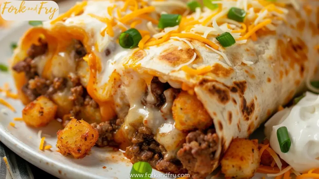 Cheesy Potato Burritos with Tater Tots and Beef