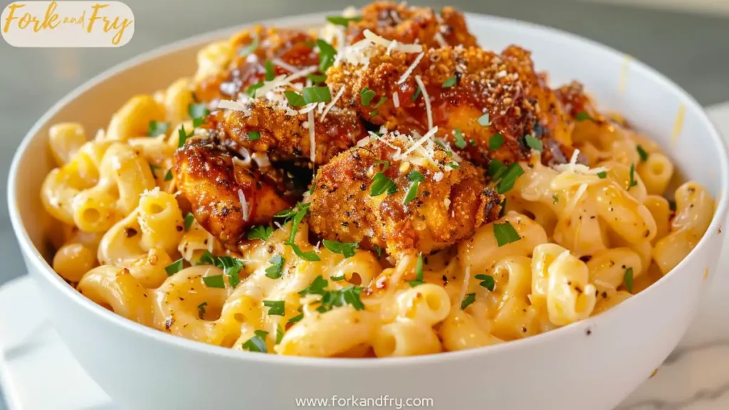 Creamy Mac and Cheese with Honey Pepper Chicken