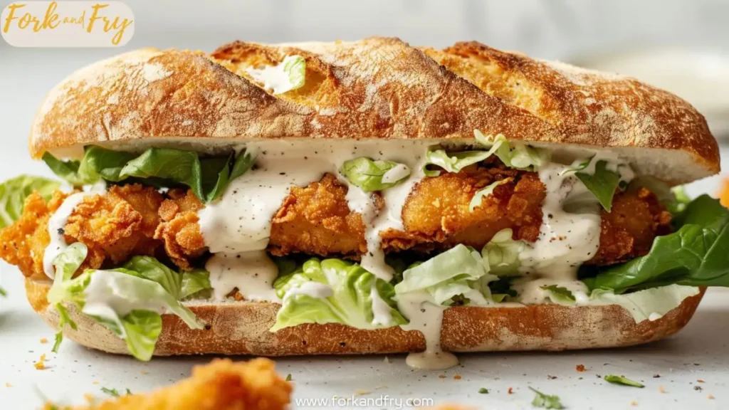 Crispy Chicken Caesar Sandwich on Baguette with Parmesan