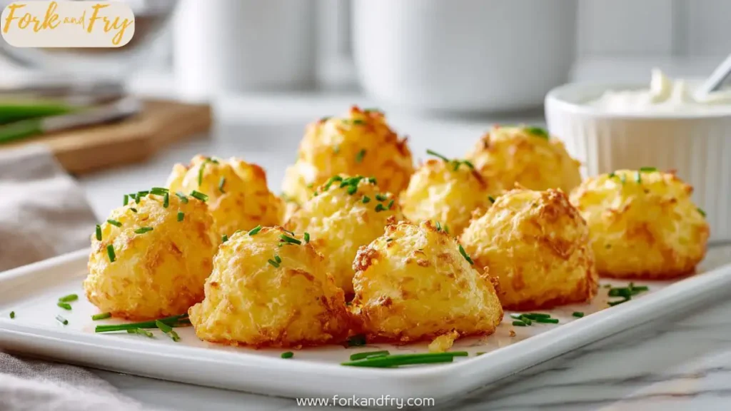 Crispy Vegan Mashed Potato Cheese Puffs in Tray