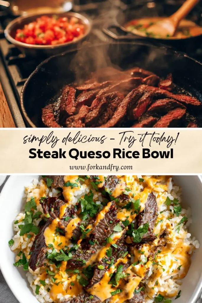 Rice Bowl with Steak and Queso