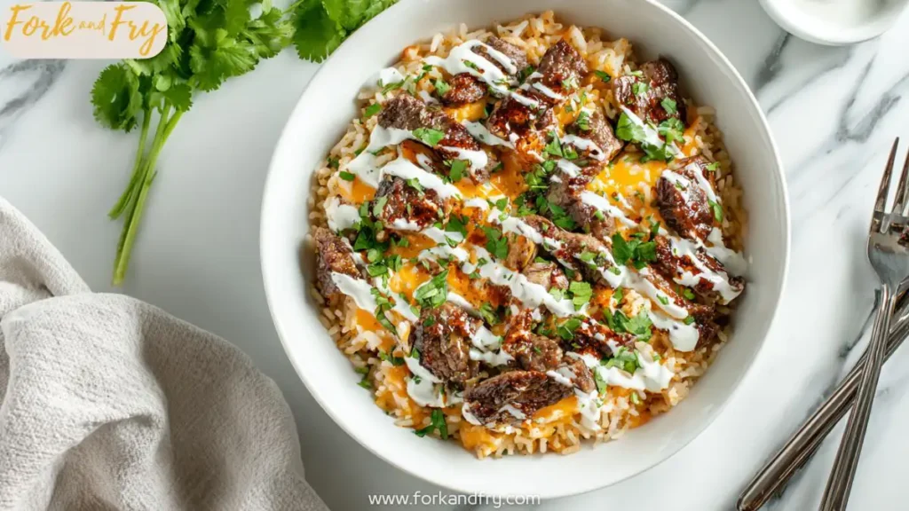 Cheesy Steak and Rice Bowl