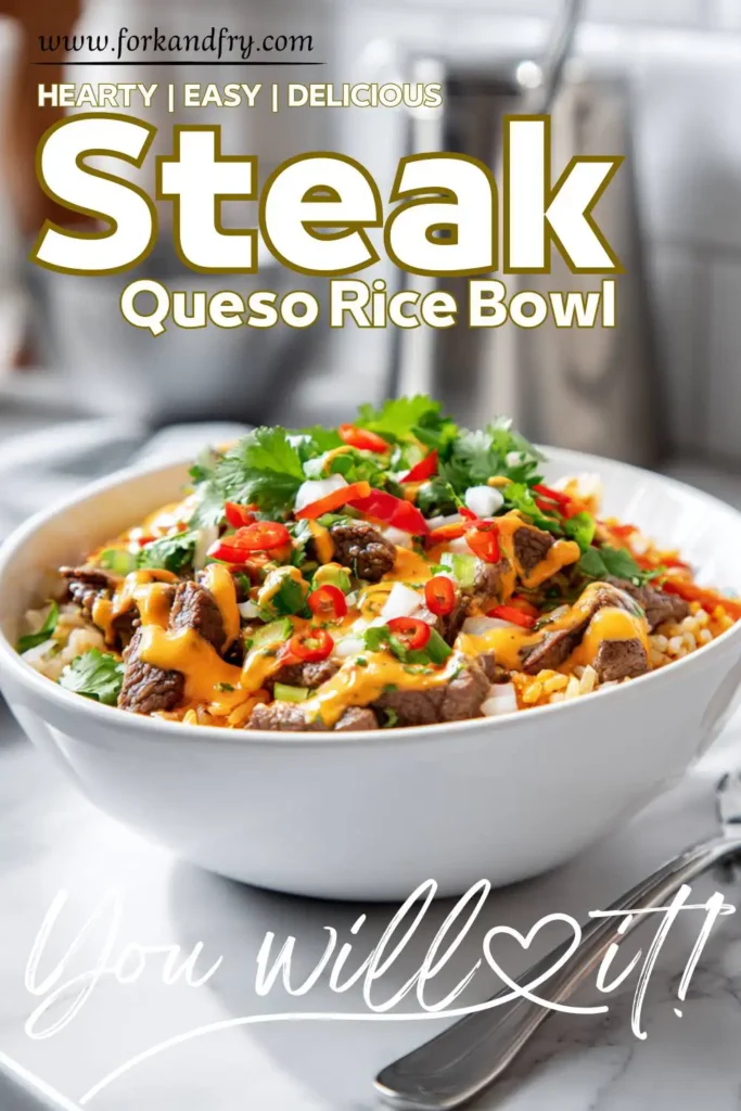 Steak and Rice Bowl with Creamy Homemade Queso Steak and Rice Bowl with Creamy Homemade Queso