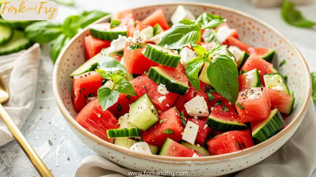 Watermelon and Cucumber Feta Salad with Herbs