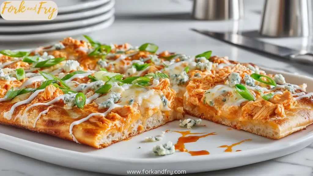 Easy Buffalo Chicken Flatbread with Mozzarella & Blue Cheese