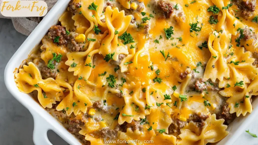 Cheesy Cheddar Ranch Beef & Corn Pasta Bake Recipe