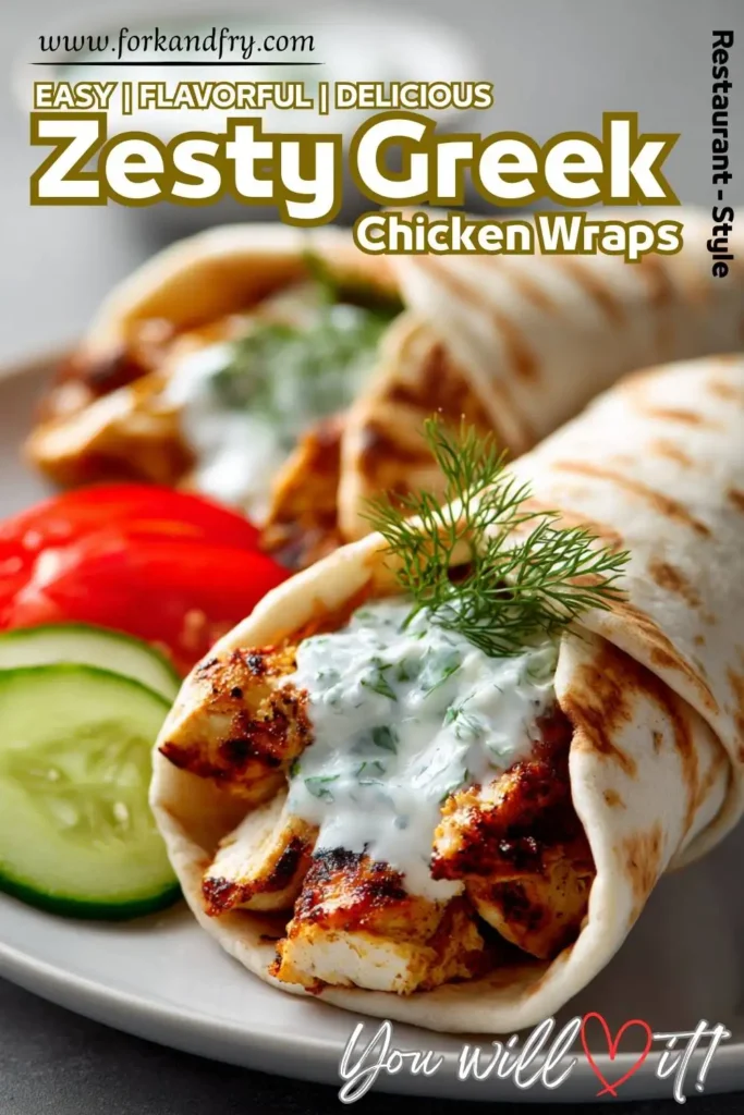 Chicken gyro wrap cut in half showing juicy grilled meat