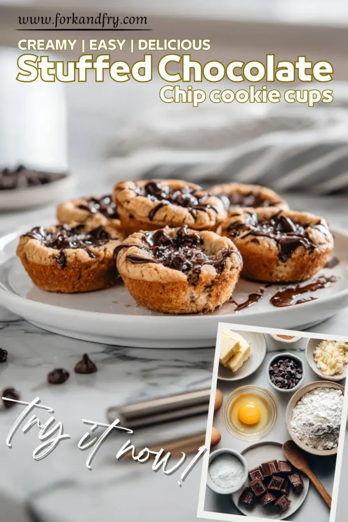 Chocolate chip cookie dough baked Chocolate chip cookie dough baked into muffin-shaped treats with Reese’s