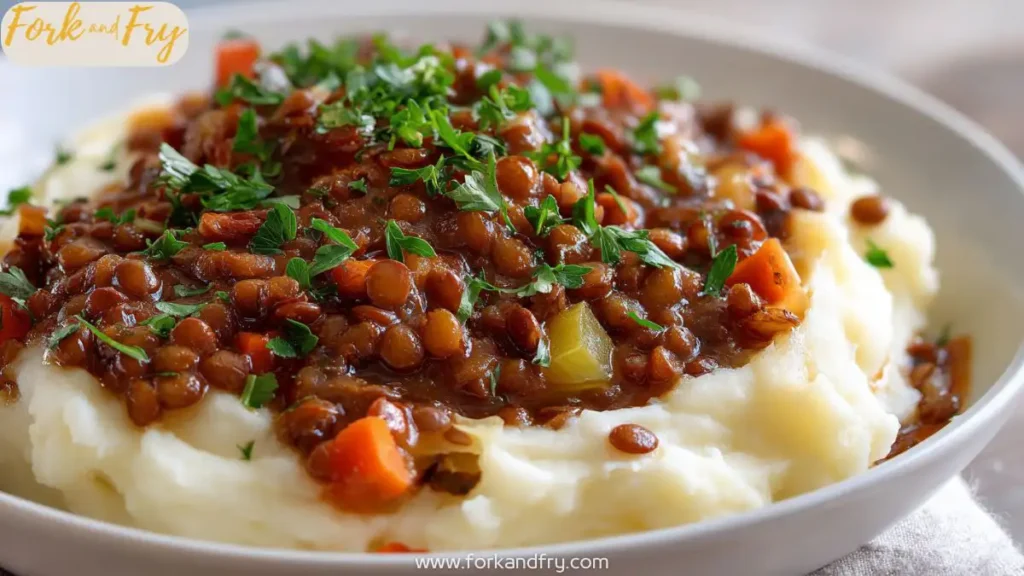 Cozy Vegan Lentil Stew with Mashed Potatoes