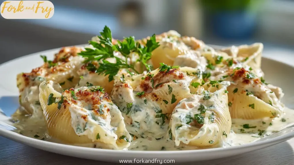 Cheesy Garlic Chicken Alfredo Stuffed Shells