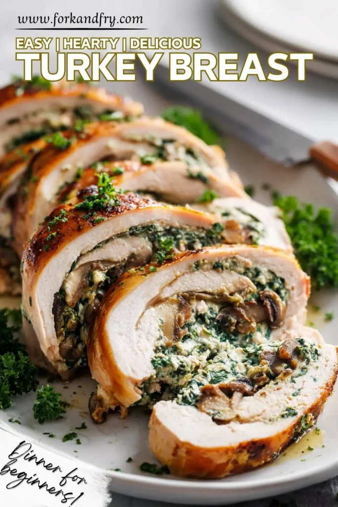 Creamy Mushroom Spinach Stuffed Turkey Breast