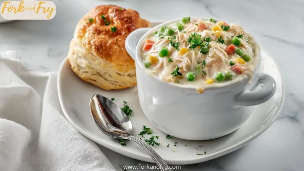 Creamy Crock Pot Chicken Pot Pie with Biscuits