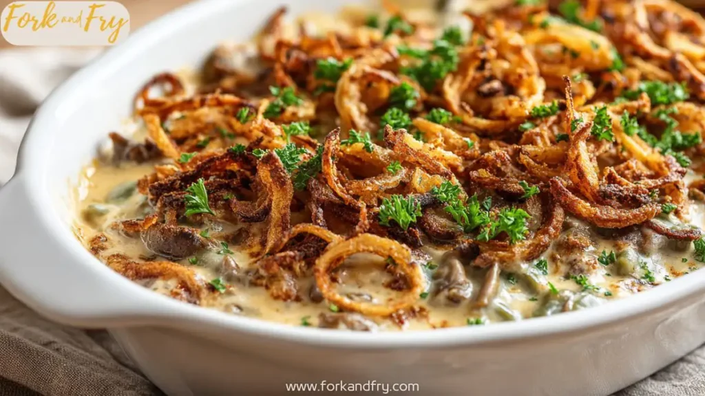 Holiday Green Bean Casserole with Crispy Onions and Parmesan