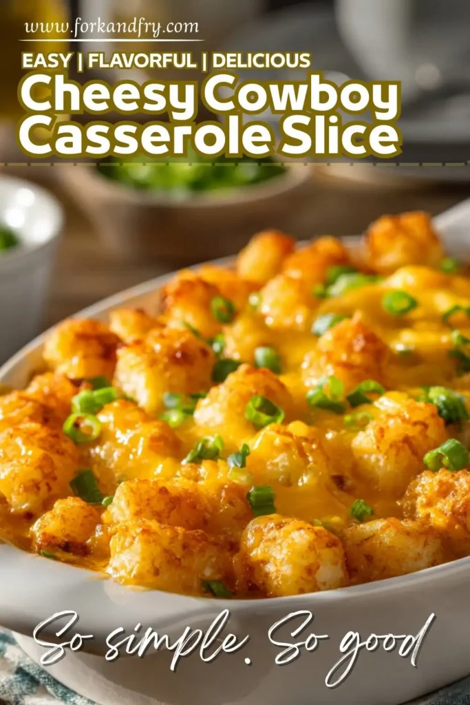 Ground beef casserole topped with crispy golden tater tots, just baked