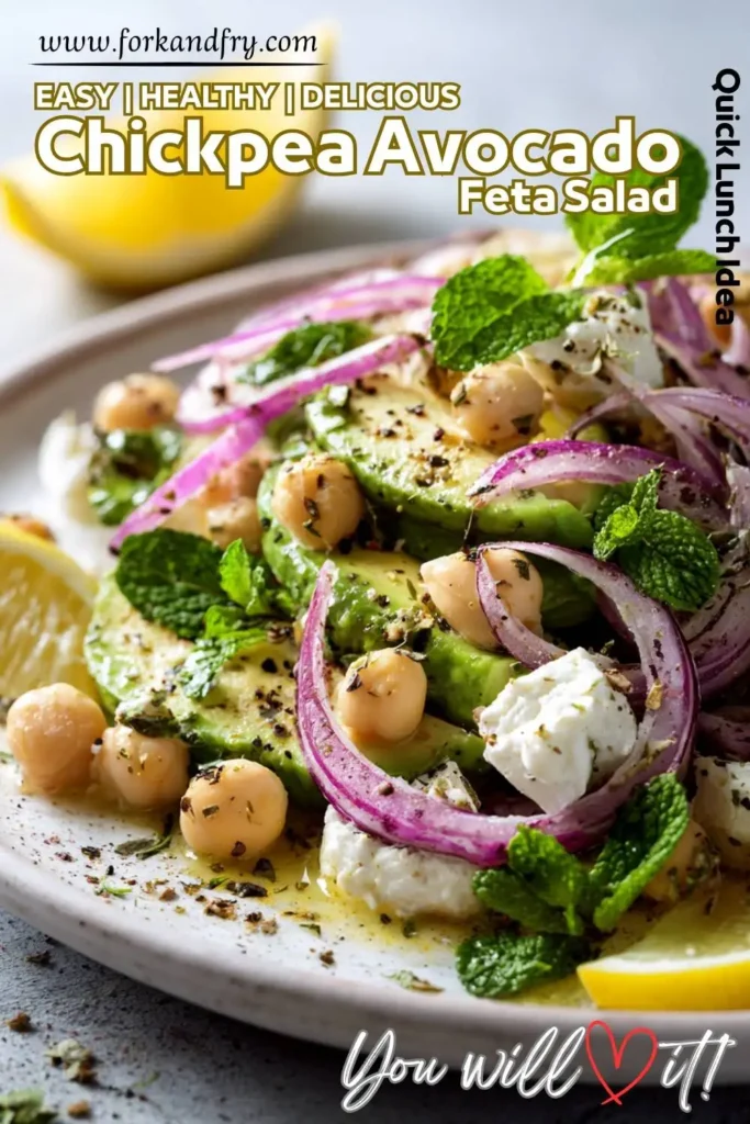 No-lettuce salad packed with flavor and crunch Creamy avocado and feta tossed with chickpeas and red onion