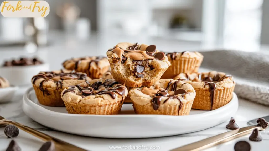 Close-up of Reese’s stuffed chocolate chip cookie cups fresh from the oven