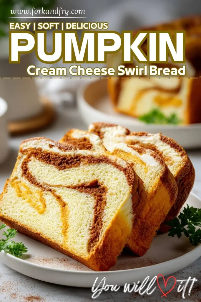 Pumpkin muffins with cream cheese centers arranged on a white plate