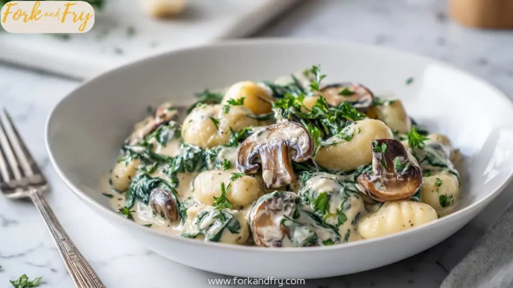 Creamy Gnocchi with Spinach and Mushrooms