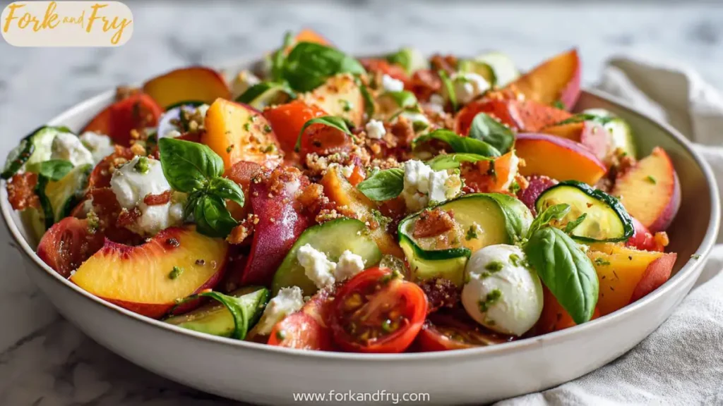 Fresh Summer Chopped Tomato Peach Salad with Basil Fig Vinaigrette