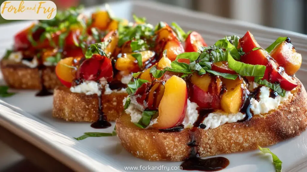 Sweet & Savory Peach Bruschetta with Whipped Ricotta