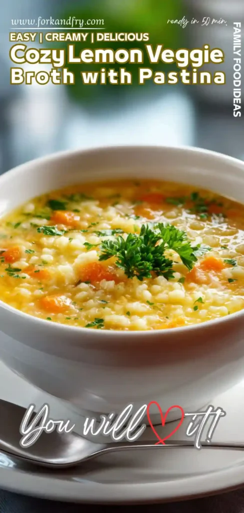 Cozy One-Pot Soup with Lemon Creamy blended soup with carrots, lemon, and pastina on marble table