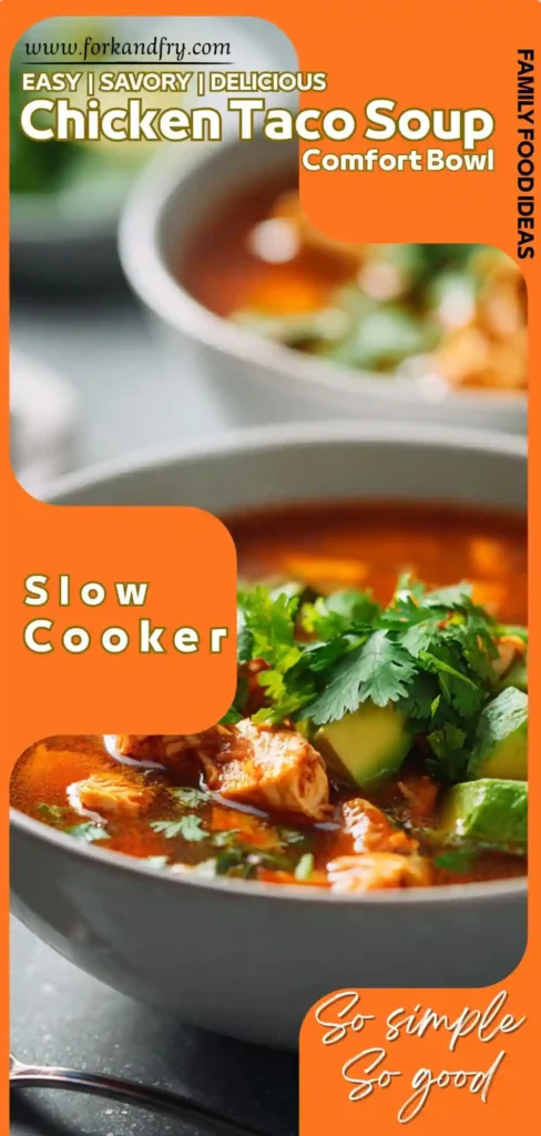 Close-up of hearty taco soup in a white bowl