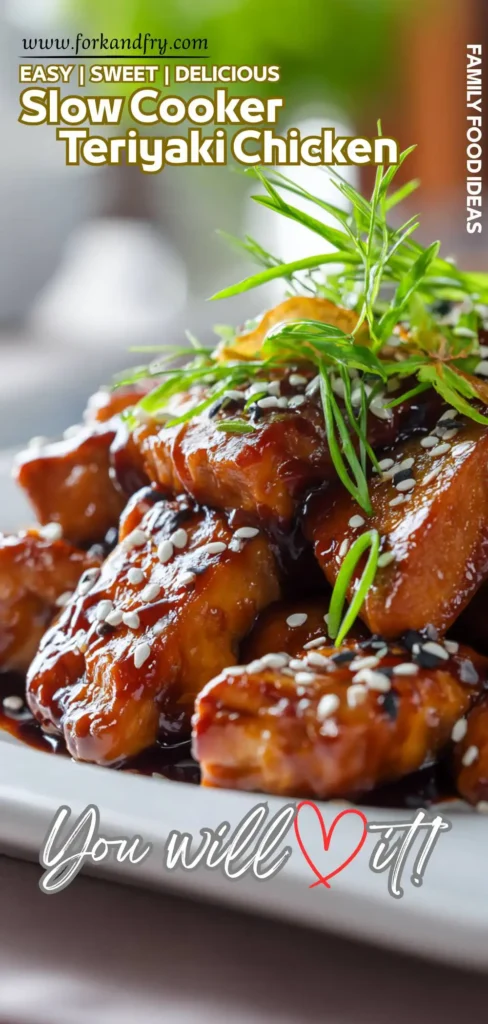 Slow cooker chicken with sticky teriyaki glaze.
