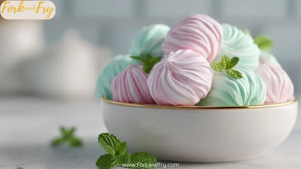 Soft pastel-colored cream cheese mints in a white bowl