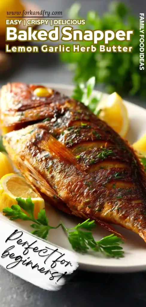 Crispy-skinned snapper baked with garlic butter and parsley