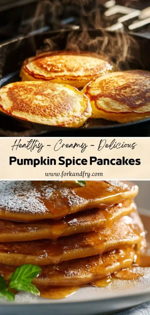 Homemade pumpkin spice pancakes with crispy edges.