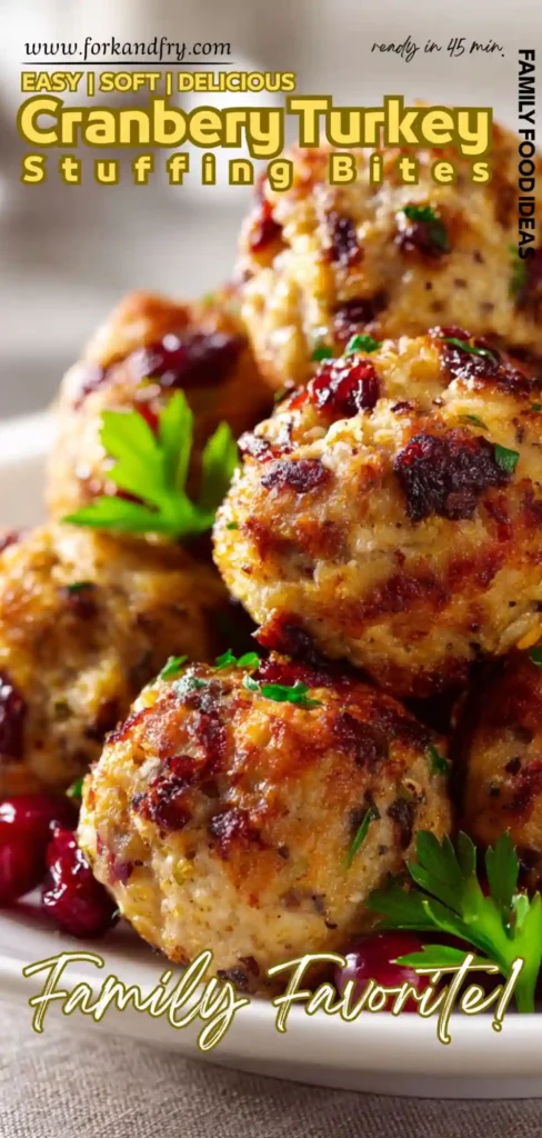 Fall holiday appetizer of juicy turkey and savory stuffing balls