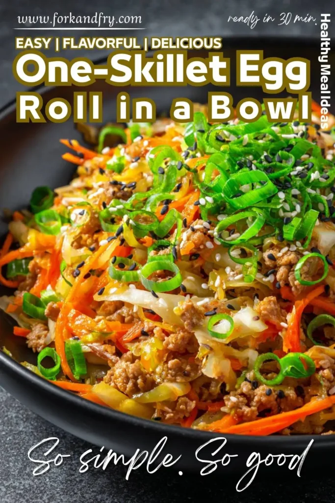 Ground turkey egg roll in a bowl served with shredded cabbage and carrots Ground turkey egg roll in a bowl served with shredded cabbage and carrots