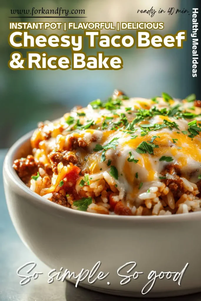 Instant Pot taco rice served hot and gooey with melted cheese