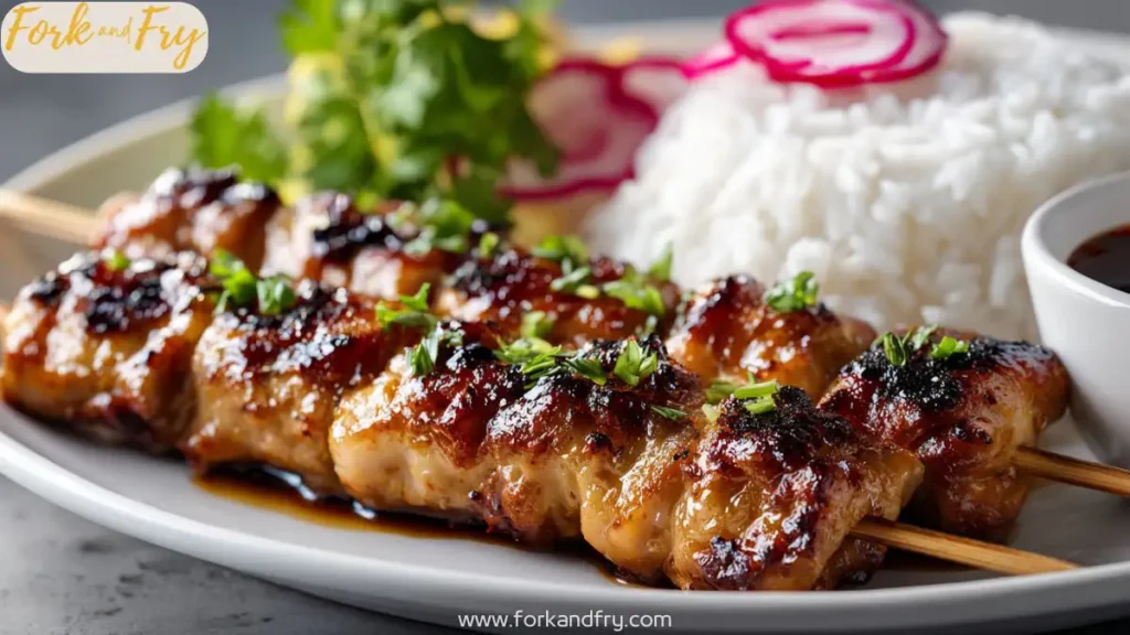 Grilled Japanese chicken yakitori skewers