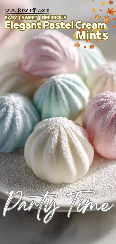 Soft Molded Mints – Easy 4-Ingredient Candy Fluted pastel mints dusted with powdered sugar on marble background