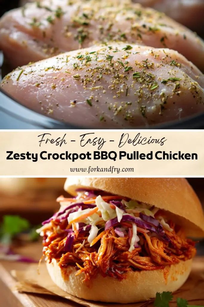 Easy crockpot BBQ chicken shredded and tossed in rich sauce inside a slow cooker.