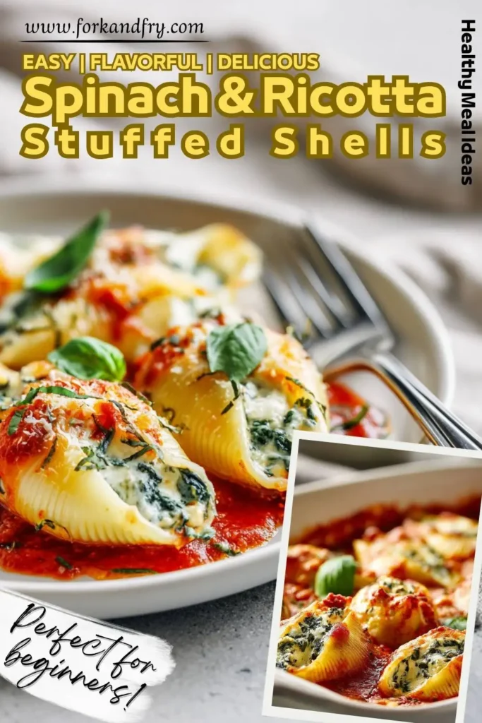spinach and ricotta shells made with part-skim cheeses Lighter spinach and ricotta shells made with part-skim cheeses