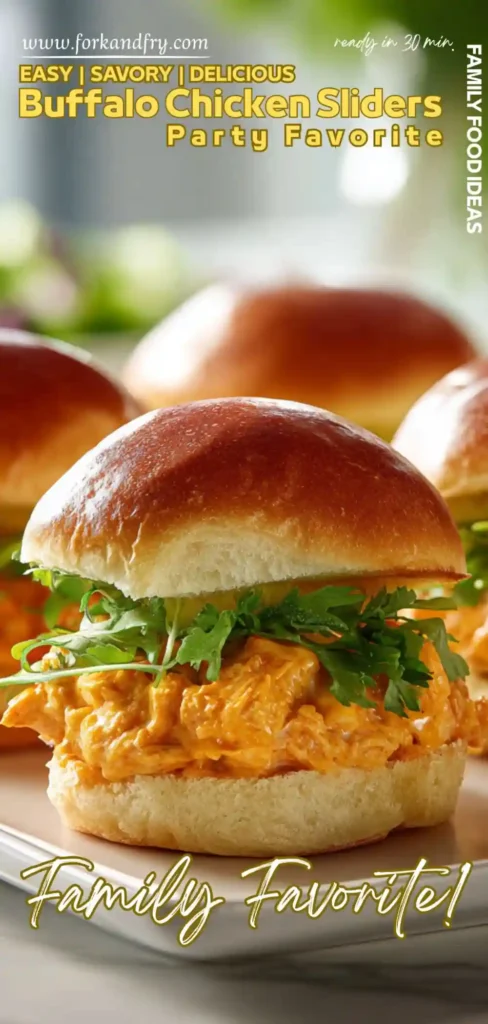 Golden baked buffalo chicken sliders topped with garlic butter.