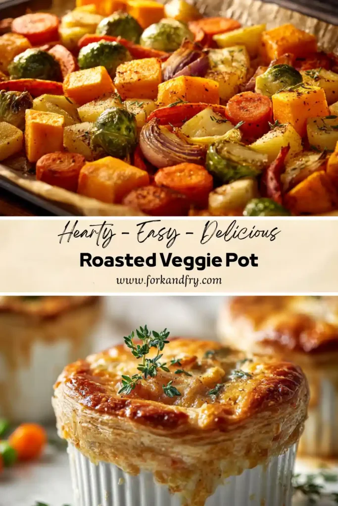 Cozy Fall Vegetable Pot Pies Rustic pot pie with roasted veggies in puff pastry