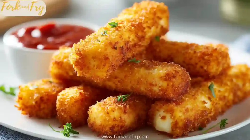 Cheese sticks with golden crust and dipping sauce