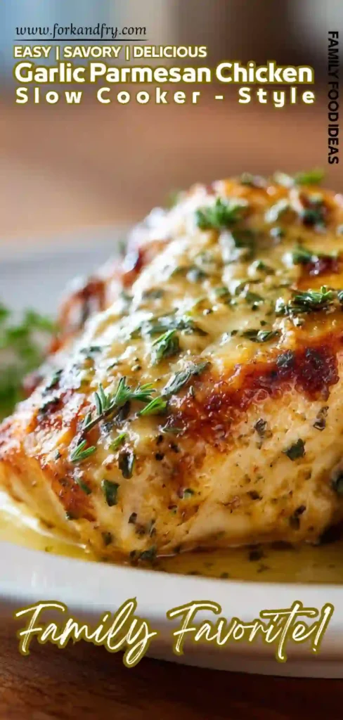 Creamy garlic-Parmesan chicken dinner cooked in crockpot